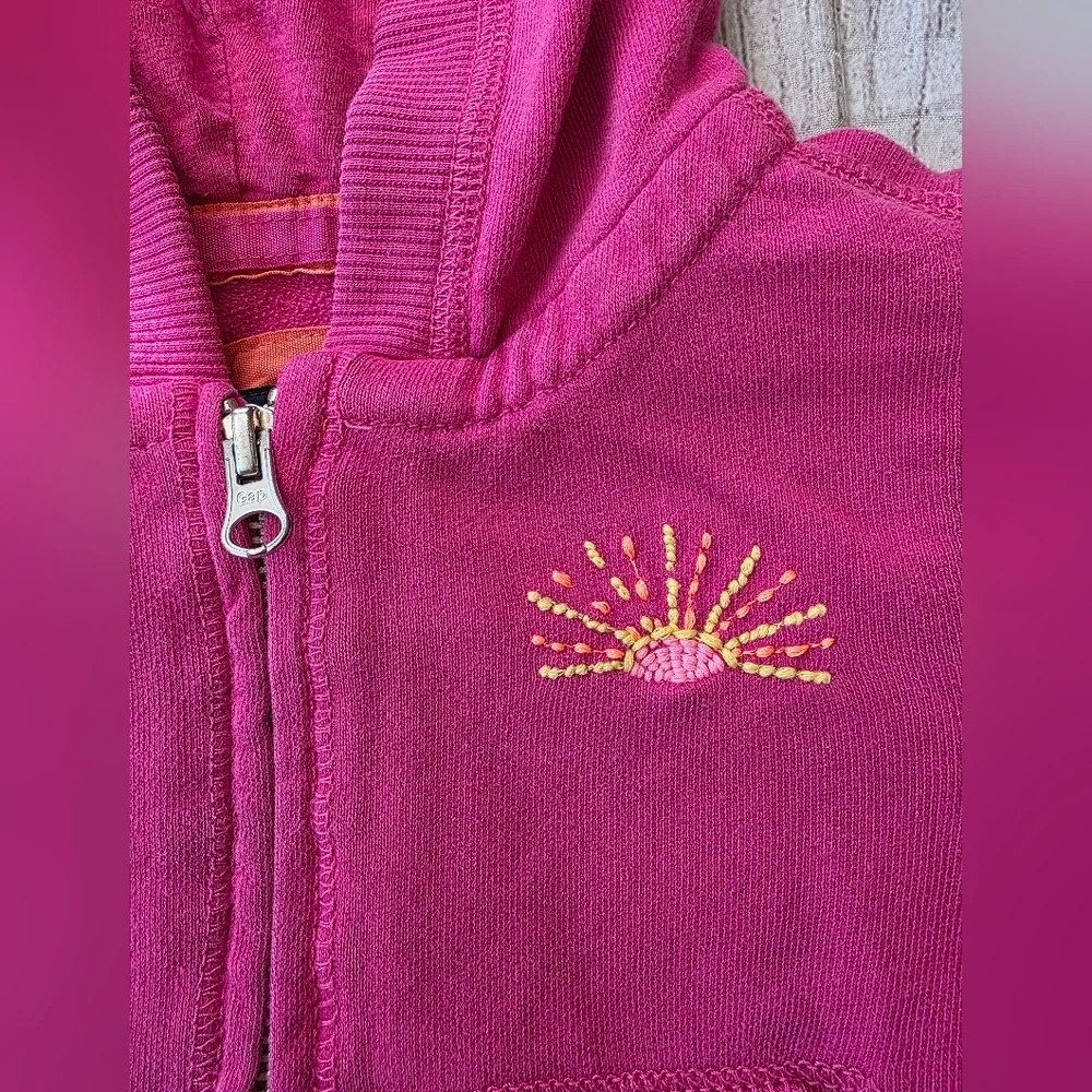 Gap Kids Girls Size XS 4-5 Pink Full Zip Hooded Embroidered Sunshine Sweatshirt